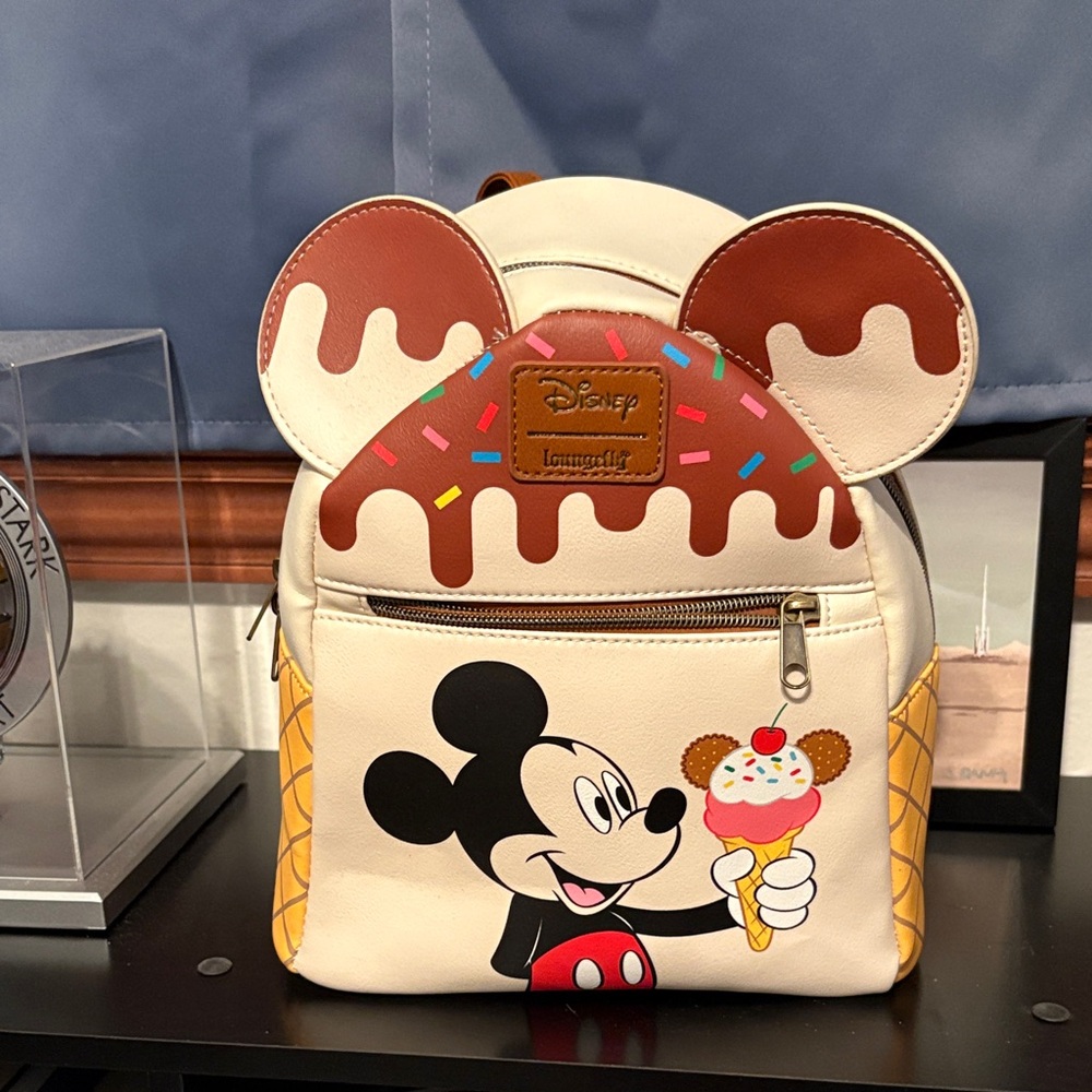 Loungefly Cream and Brown Mickey Mouse Ice Cream Backpack